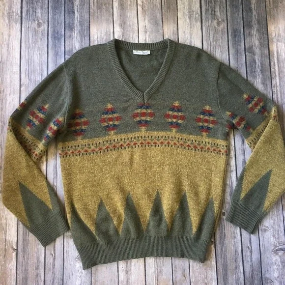 Vtg Alpaca Wool Blend‎ Sweater Men S M Pullover Top V Neck Long Sleeves Grandpa