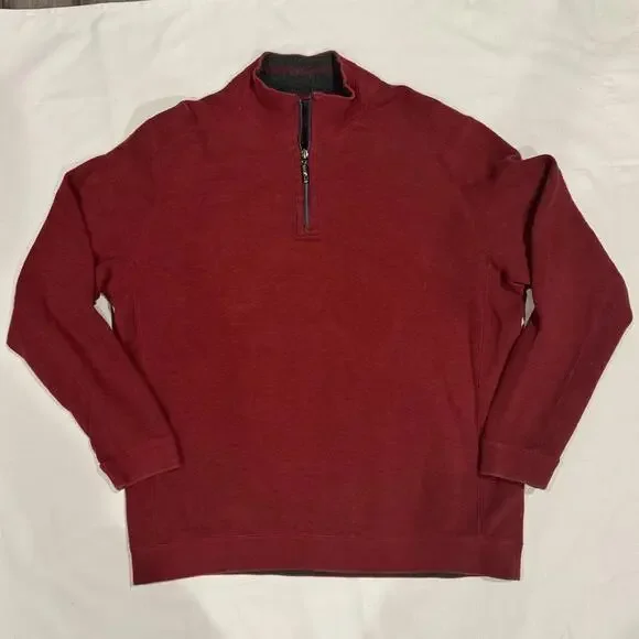 Tommy Bahama Reversible 1/4 Zip 100% Cotton Sweater Mens Red Coastal Resort‎