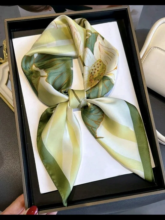 Silk Floral Print Neck Scarf - Green