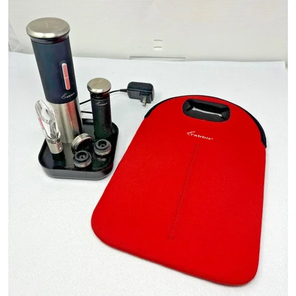 RABBIT Electric Wine Opener 8pc Set with Charging Base Wine Bag Test‎ Works