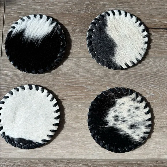 NWT Set of 4 Natural Cowhide Leather Coasters