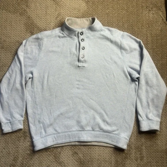 Tommy Bahama 1/4 Snap Cotton Mock‎ Neck Pullover Sweater Mens Sky Light Blue