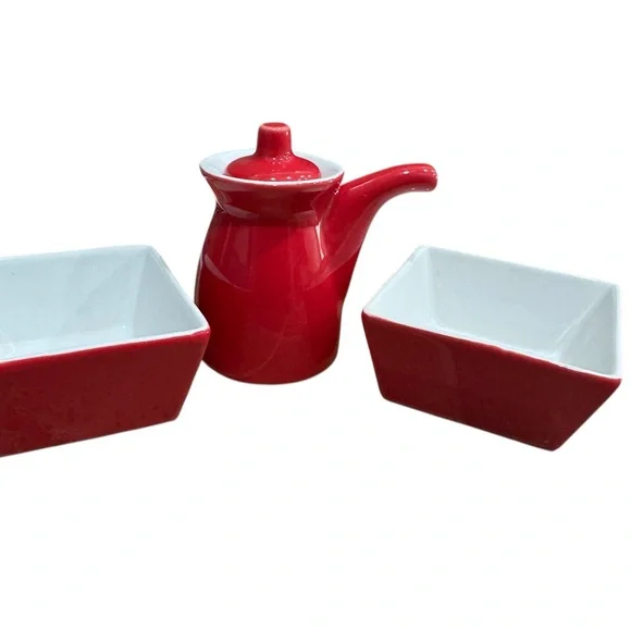 Crate & Barrel Red Ceramic Soy Sauce Dish Set