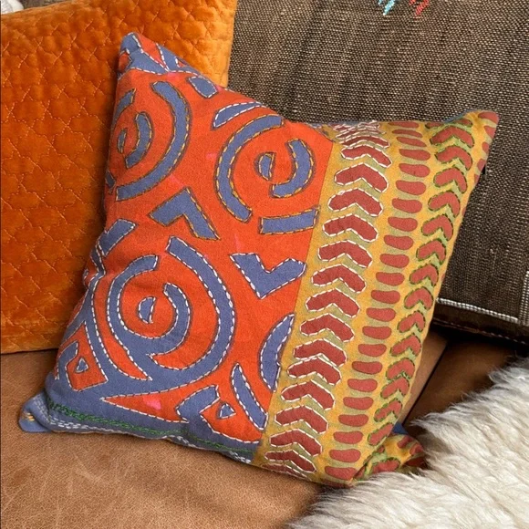 Crate&Barrel Kantha Stitch Small Throw Pillow