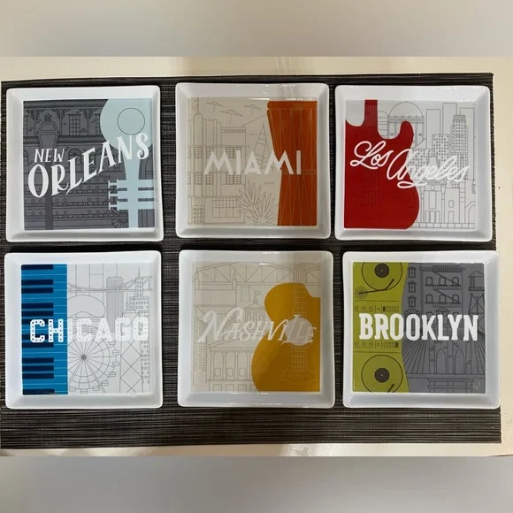 Crate & Barrel City Music Plates – Set of 6