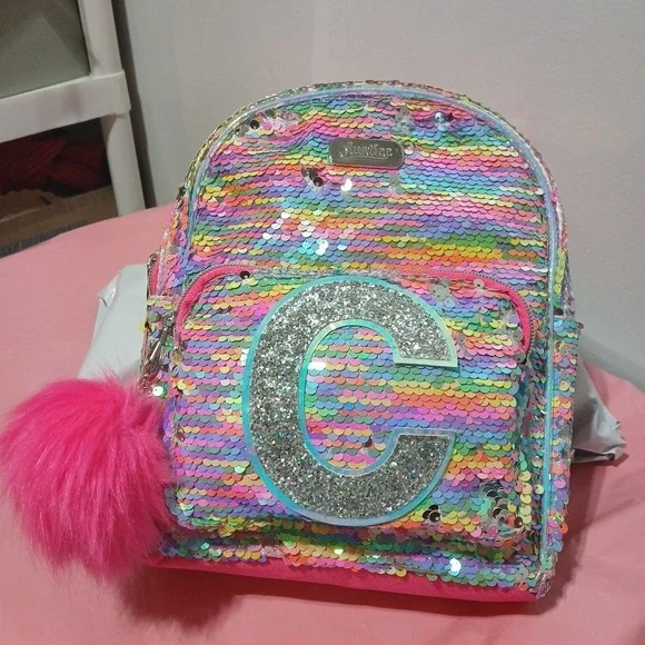 Justice Letter C Backpack Mermaid Flip Sequins Bright Pink Tagged 04/19