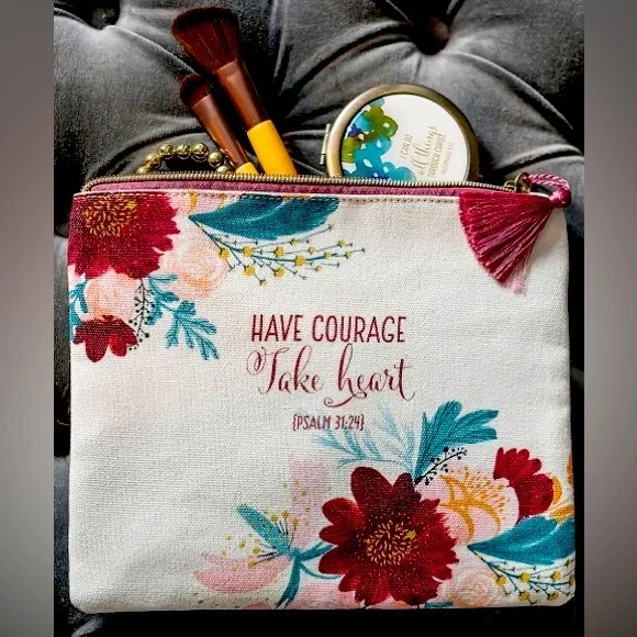 IN Courage Take Heart Canvas Pouch/ Makeup /Pencil flat pouch.