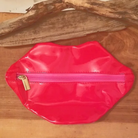 Macy's Red & Pink Zippered Lips Cosmetics Bag