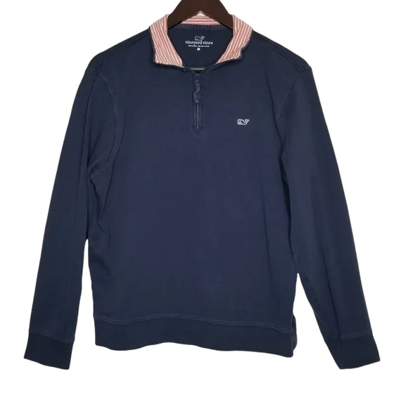 Vineyard Vines Men’s 1/4 Zip Sweater Navy Blue Pima Cotton Size Medium