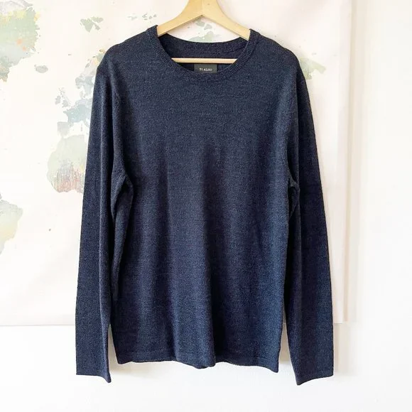 01. ALGO Sweater Size Medium Men's 100% Merino Wool Heathered Blue Pullover