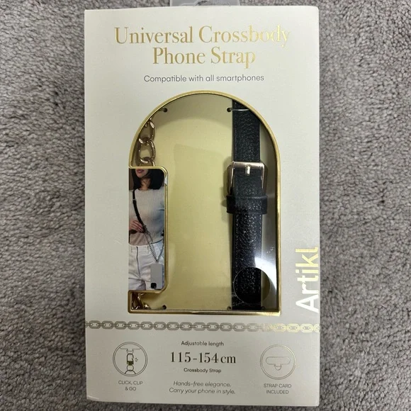 Black Leather Universal Crossbody Phone Strap