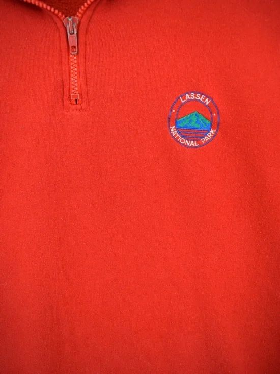 Vintage Mt. Lassen National Park Jerzees Red Zip-Up Quarter-Zip Sweatshirt