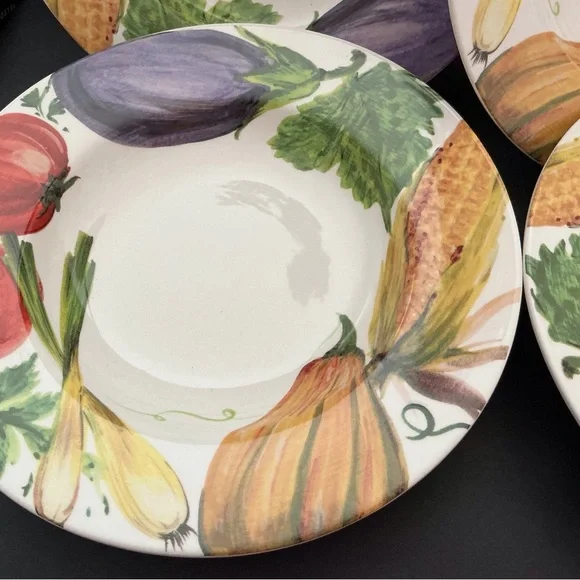 Crate&Barrel Vegetable Motif Dinner Pasta Bowls set of 2