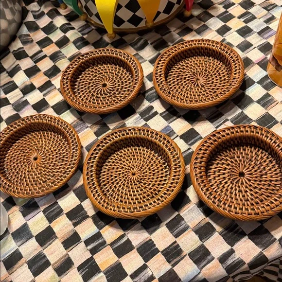 Crate&Barrel Woven Rattan Coasters - Warm Brown