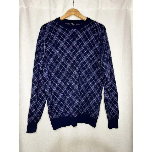 JOS A.‎ BANK Executive Blue & Purple Argyle Plaid Crewneck Sweater