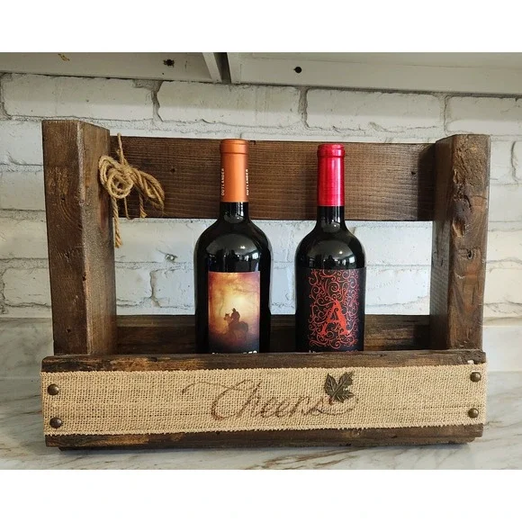 Rustic‎ Freestanding Wooden Wine Rack Wall Shelf Box Farmhouse Reclaimed Wood