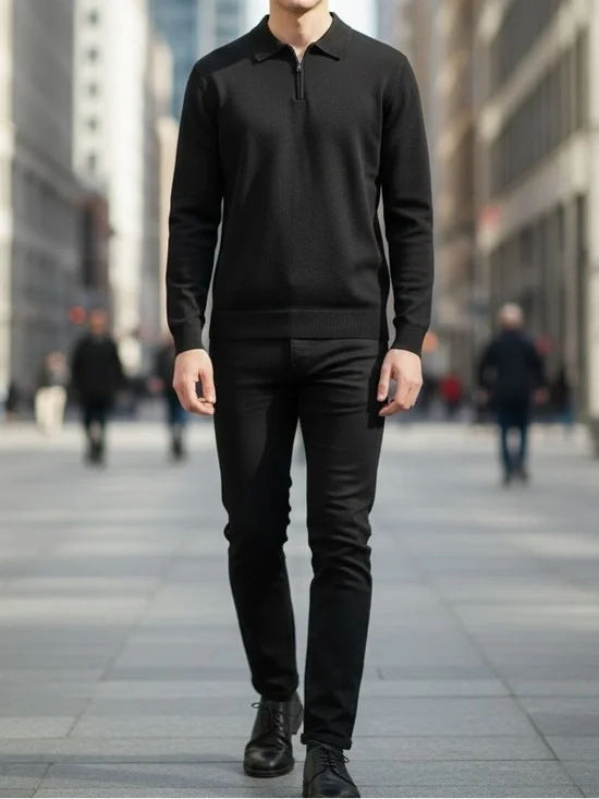 Hickey Freeman Black Sweater Polo XL NWT Quarter Zip