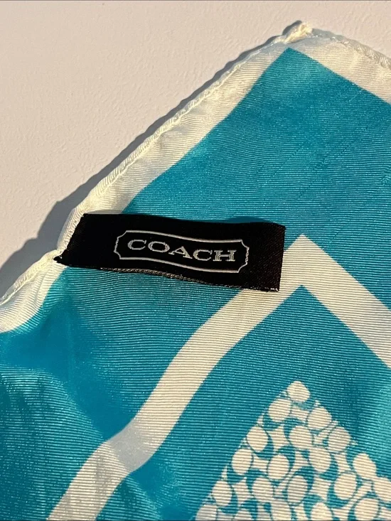 Coach SILK Teal and White Signature Square Scarf