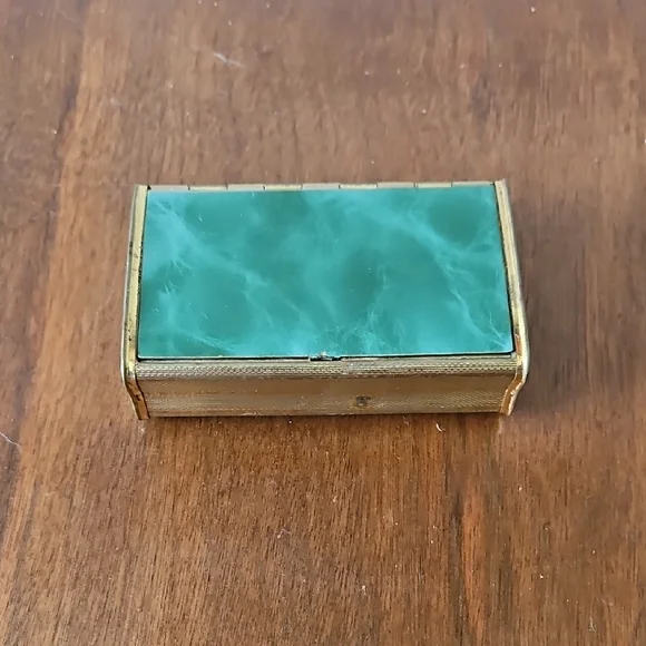 Vintage Metal Trinket Box With Green Lid