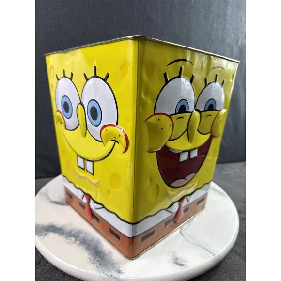 Vintage 2008 SpongeBob SquarePants Popcorn Tin Large Metal Storage Bin Decor