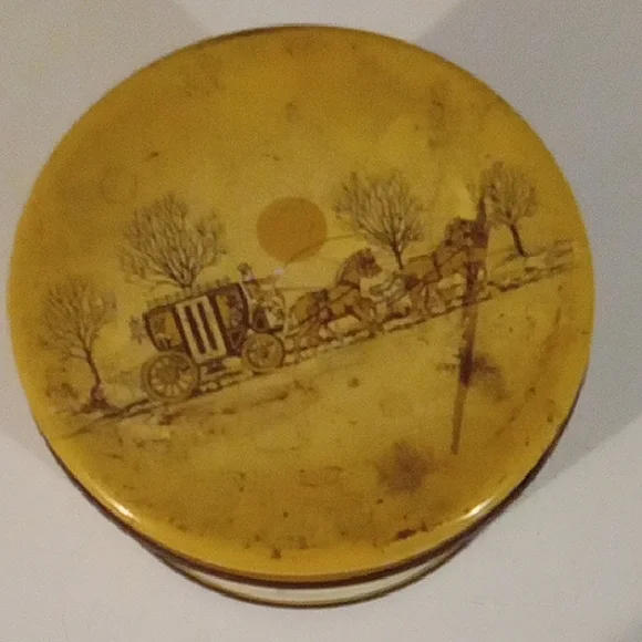 Vintage Yellow Tin with Horse and Carriage Design