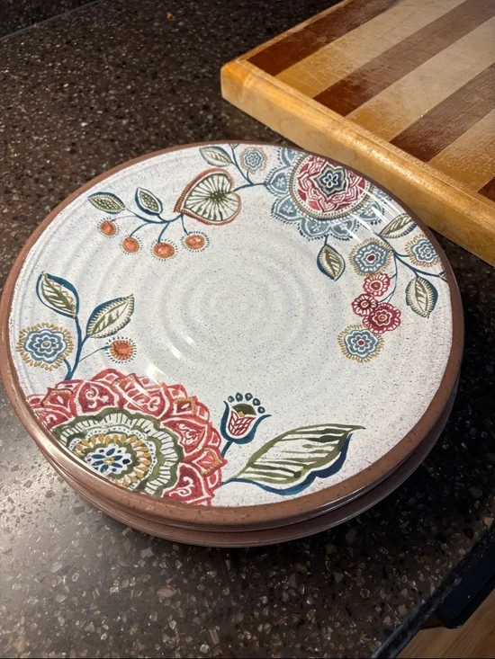 Crate&Barrel Tan Dinner Plate with Branded Marking