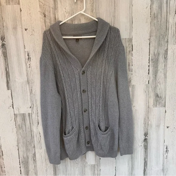 Tasso Elba Men’s Gray Chunky Button Down Cardigan Sweater Size XL Shawl Collar