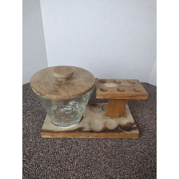 Vintage Walnut Wood Tobacco 6 Pipe Holder Rack Stand with Glass Holder