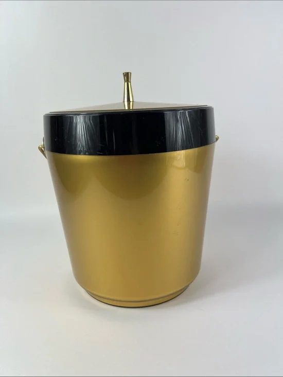 Vintage Westbend Ice Bucket with lid Gold and Black USA