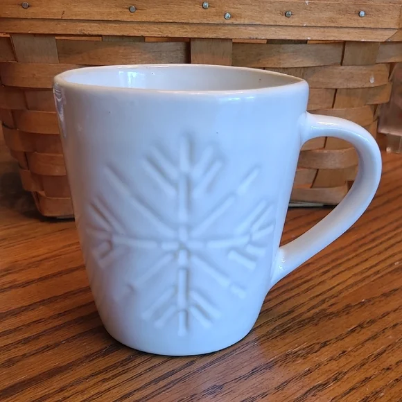 Crate&Barrel White Embossed Stoneware Snowflake Mug