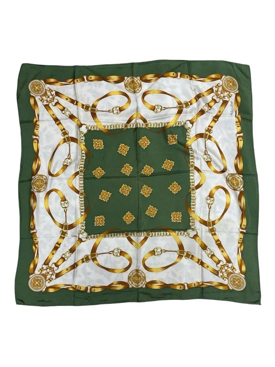 Vintage Silk Green & Gold Printed Scarf