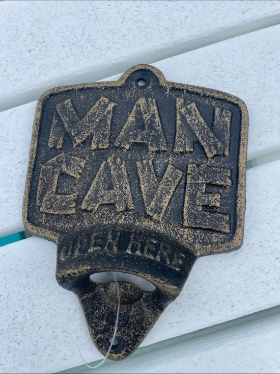 MAN CAVE Wall-Mount Bottle Opener - Distressed Black/Gold