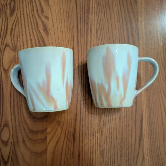 Crate & Barrel Ceramic Mug Set, Tan with Cream Base
