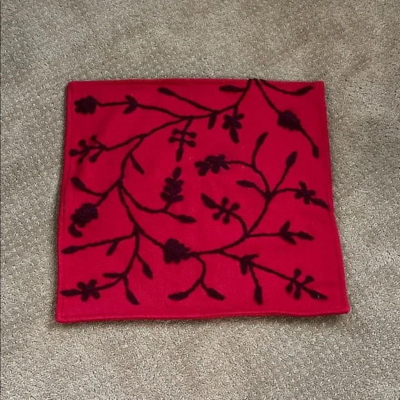 Crate&Barrel Red and Black Floral Pillow Cover Wool