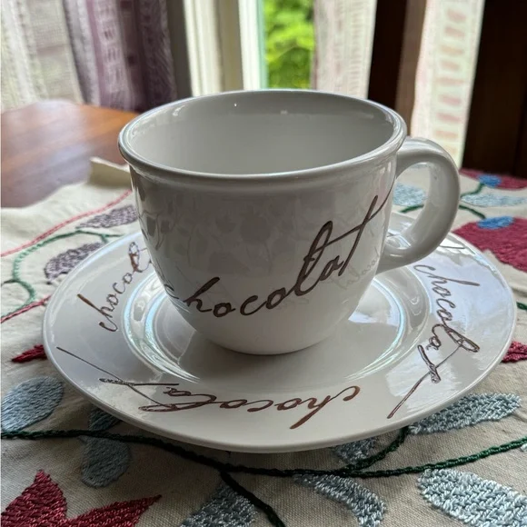 Crate & Barrel Chocolat 18oz Mugs & 8” Plates (Set of 1 Mug & 1 Plate per order)