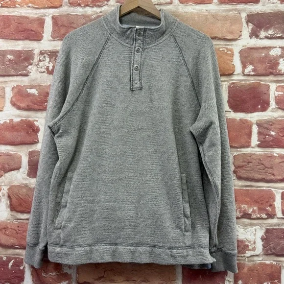 Tommy Bahama Sweater Mens Medium Gray 3 Button Henley Pullover 100% Cotton Knit