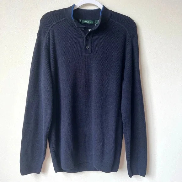 NWT Bobby Jones Mock Sweater Baby Alpaca Pima Cotton Navy Kenwood Country Club