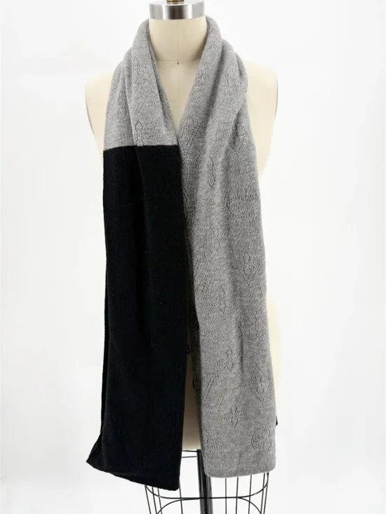 Louise Vuitton LV Women's Wool Black & Grey Logo Colorway Scarf