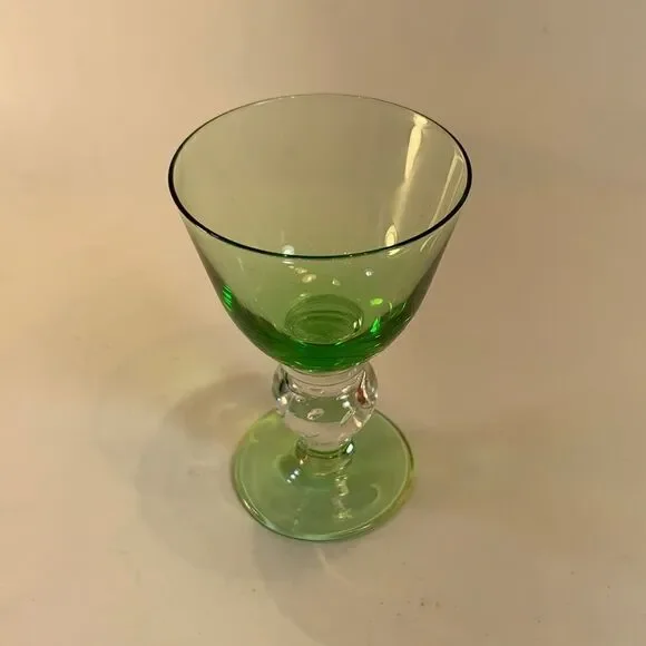 Green Clear Blown Glass Bar Accessories Cocktails Vintage 3 1/4 Inches Tall EUC