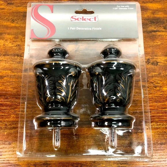 NEW Select Black Gold‎ Decorative Finials Drapery Ball (2) Pair 4” Diameter