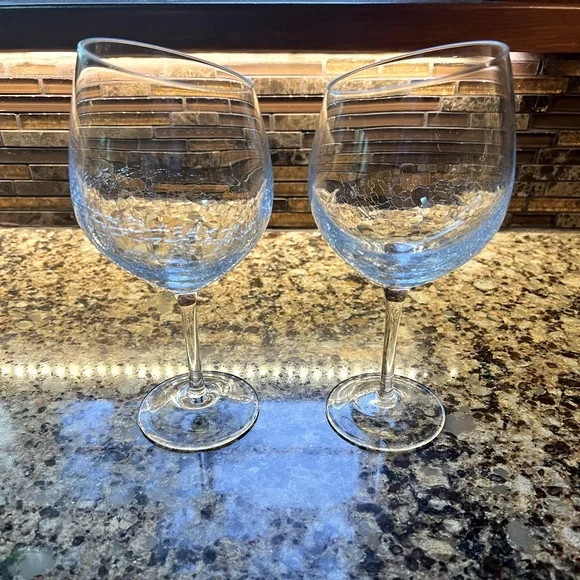 Crate & Barrel funky wine glasses with etched glass.