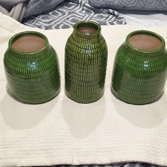 Crate & Barrel Verde Vase Set - 2 Small and 1 Medium