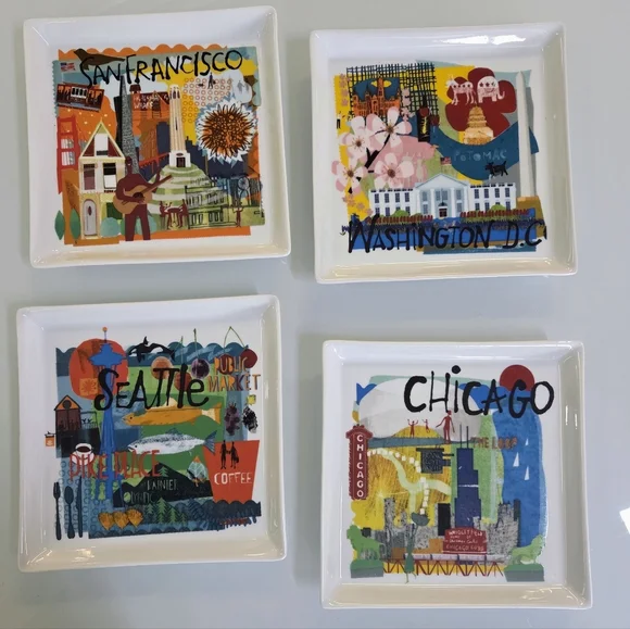 CRATE & BARREL Square Road Trip Plates 5.75