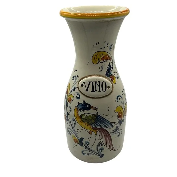 Borgioli‎ Ceramic Vino Carafe Hand Painted Italian Bird Floral Design