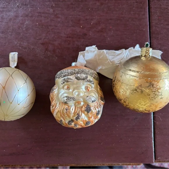 Christmas Crate&Barrel NWT set of 3 gold hue ornaments
