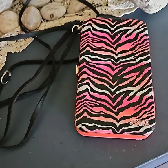 Justice Mini Purse Pink/White/Black‎ Zebra Print Youth Crossbody Accessory OS