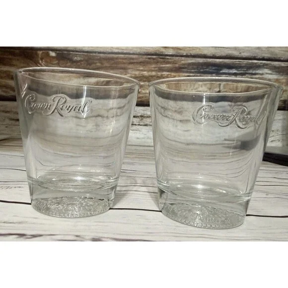 Crown Royal Whiskey Glasses Barware Clear 3” Unique Raised Writing