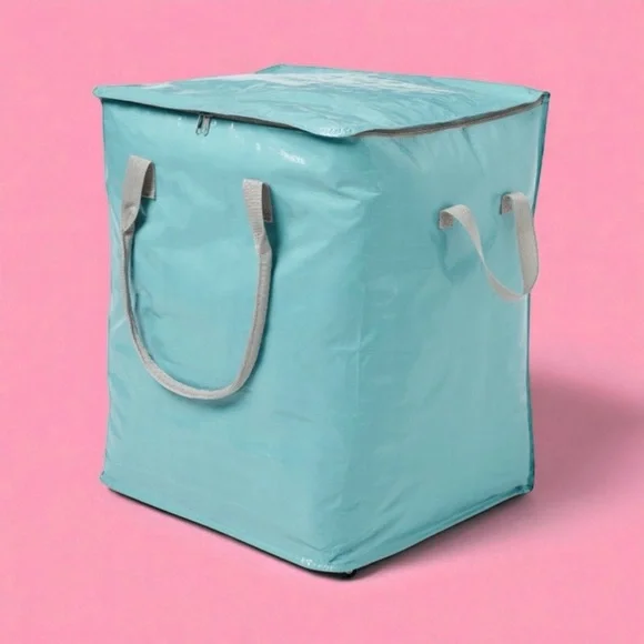 Brightroom Pewter Aqua Storage Bag Collapsible Wheels Rolling Tote NWT
