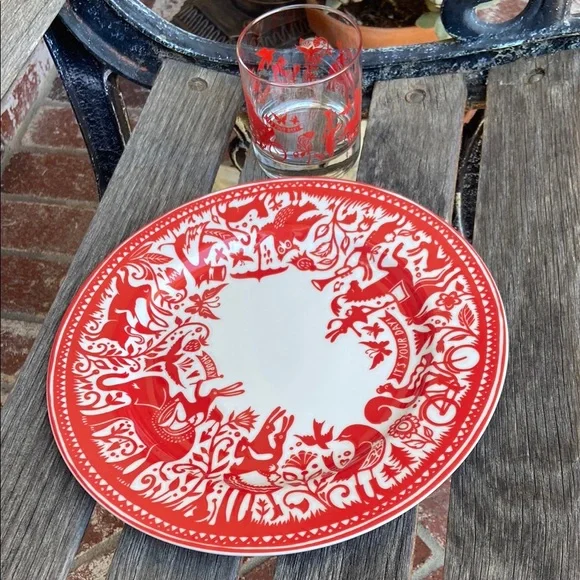 Crate&Barrel Kate forester birthday Plate and Glass Set