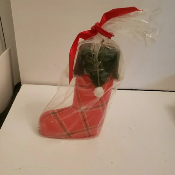 Crate & Barrel Stocking Candle Plaid Christmas Holidays